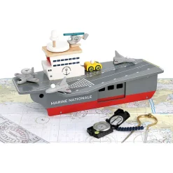 Porte-avions en bois et 5 accessoires - Vilac