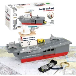 Porte-avions en bois et 5 accessoires - Vilac